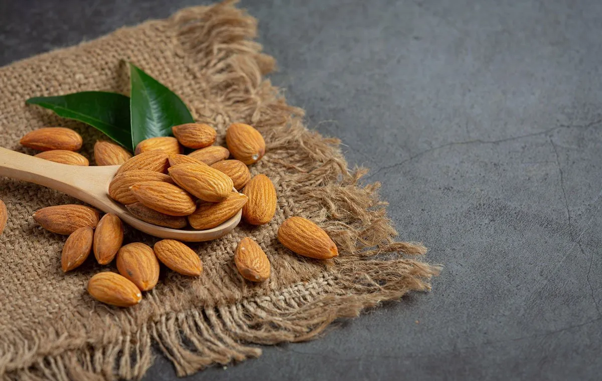 Almonds bowl dark background